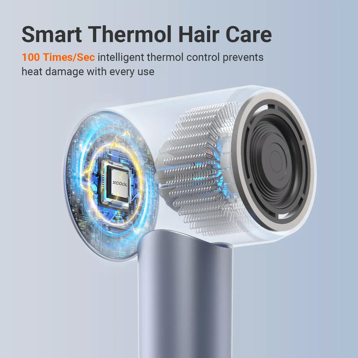 xCool Negative Ions High-Speed Hair Dryer with Thermo-Control, Silver Blue